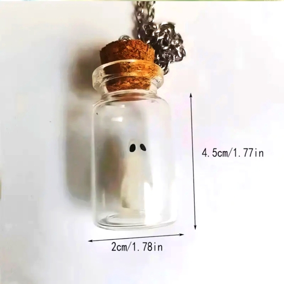 🎃 Ghost in a Bottle Glow in the Dark Necklace & Earrings Set Spooky Halloween - Picture 7 of 8